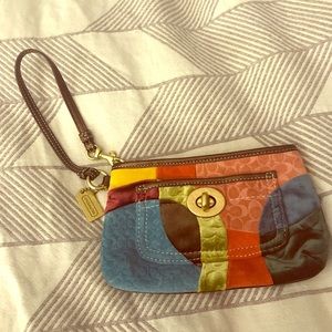 Coach suede and velvet wristlet multi color